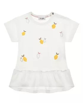 Футболка с оборками и принтом лимонов, белая Sanetta Pure