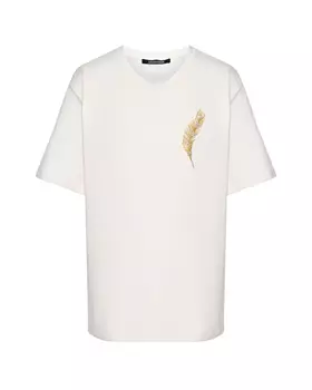 Футболка с пером из бесера Roberto Cavalli