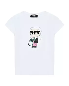 Футболка с принтом Karl, белая Karl Lagerfeld kids