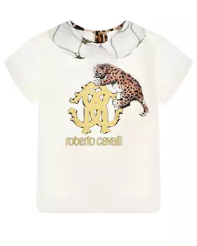 Футболка с принтом лого и "леопард" Roberto Cavalli