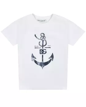Футболка с принтом "якорь", белая Dolce&Gabbana
