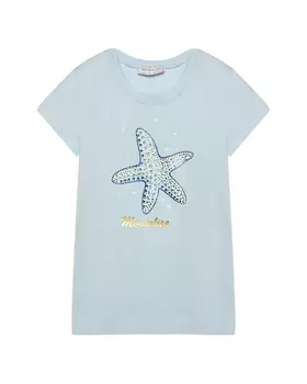 Футболка с принтом звезда, голубая Monnalisa