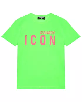 Футболка с розовым лого, зеленая Dsquared2