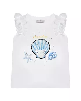 Футболка с рюшами и принтом "ракушки" Monnalisa