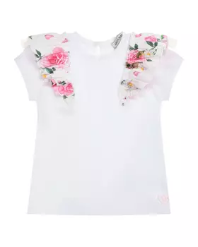 Футболка с рюшами с цветочным принтом Monnalisa