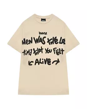 Футболка с текстовым принтом, бежевая Disclaimer