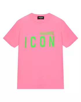Футболка с зеленым лого, розовая Dsquared2