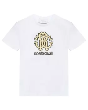 Футболка с золотым лого, белая Roberto Cavalli