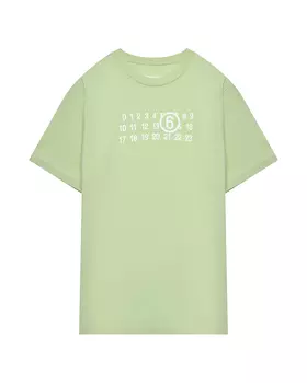 Футболка салатовая с белым лого MM6 Maison Margiela