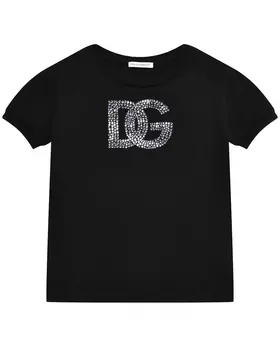Футболка со стразами на логотипе DG, черная Dolce&Gabbana