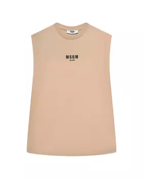 Футболка удлиненная с логотипом, бежевая MSGM
