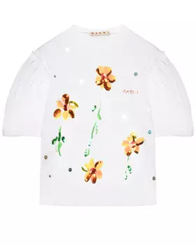 Футболки с цветочным принтом, белая MARNI