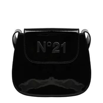 Глянцевая сумка с лого в тон, черная No. 21
