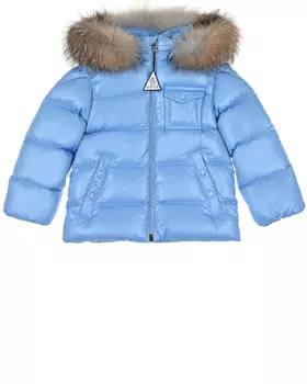 Голубая куртка с меховой оторочкой Moncler детская