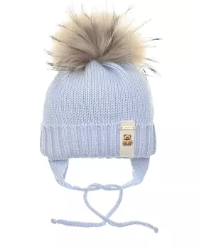 Голубая шапка из шерсти с меховым помпоном Il Trenino детская