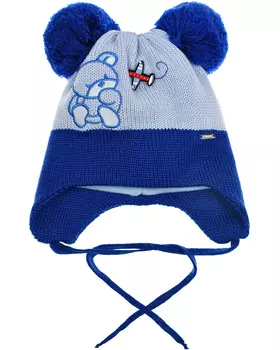 Голубая шапка с декором "Мишка и самолет" Il Trenino детская