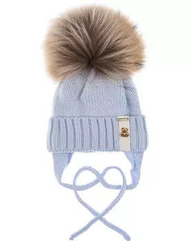 Голубая шапка с меховым помпоном Il Trenino детская