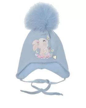 Голубая шапка с принтом "заяц" Il Trenino детская