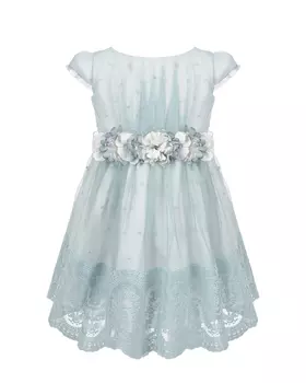 Голубое платье с вышивкой и цветочной аппликацией Amaya
