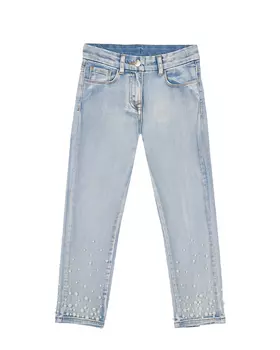 Голубые джинсы с отделкой жемчужинами Monnalisa