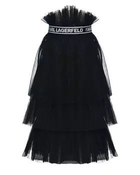 Юбка ярусная из фатина с логотипом на резинке, черная Karl Lagerfeld kids