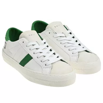 Кеды на шнуровке с зелеными деталями, белые D.A.T.E.