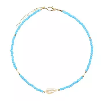 Колье из бисера бирюза с жемчугом I Love Cameo