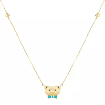 Колье мишка, золото 585, желтый/голубой Sneak Peek детское