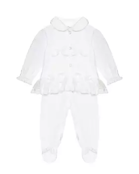 Комбинезон на выписку, 4 бантика, кружевная отделка Lyda Baby