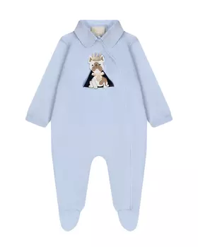 Комбинезон с запахом с аппликацией бульдог, голубой Story Loris
