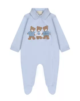 Комбинезон с запахом с аппликацией мишки, голубой Story Loris