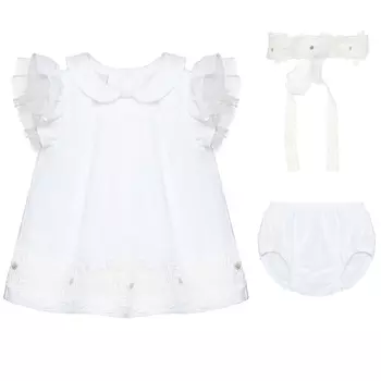 Комплект детский платье + трусики + повязка, белый Marlu