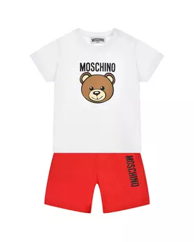 Комплект: красные шорты и белая футболка Moschino