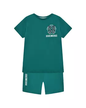 Комплект с принтом мяча и логотипом футболка + бермуды, зеленый Bikkembergs