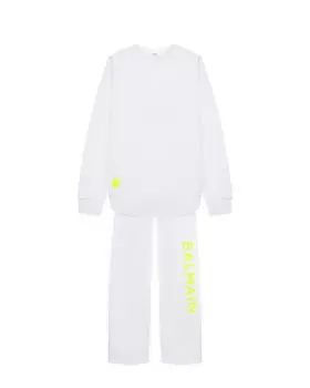Комплект свитшот с логотипом + брюки спортивные с логотипом, белые Balmain