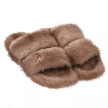 Коричневые тапочки из меха норки Panicale