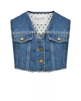 Короткий джинсовый жилет Philosophy Di Lorenzo Serafini