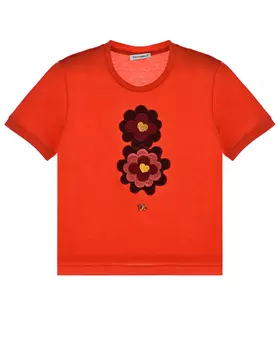 Красная футболка с цветочной аппликацией Dolce&amp;Gabbana детская