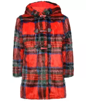 Красная шуба из эко-меха в клетку Monnalisa детская