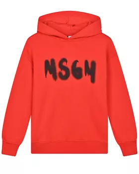 Красная толстовка-худи с черным лого MSGM детская