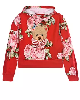 Красная толстовка-худи с принтом "медвежонок" Monnalisa детская
