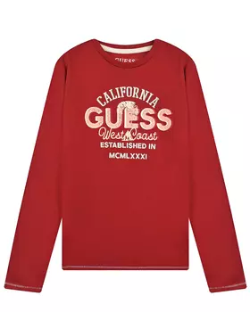 Красная толстовка с белыми надписями Guess детская