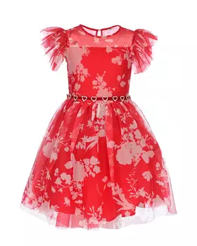 Красное платье с поясом со стразами Monnalisa детское