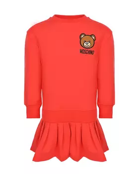 Красное платье с принтом "медвежонок" Moschino детское