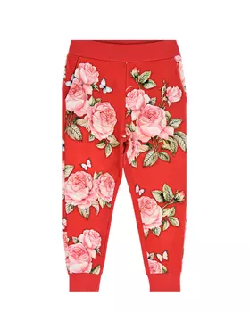 Красные спортивные брюки с принтом "розы" Monnalisa детские