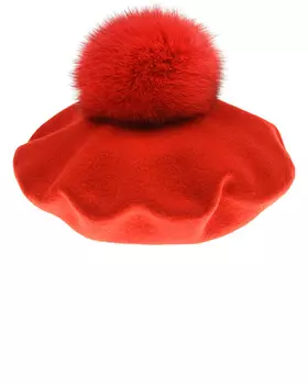 Красный берет с меховым помпоном Catya детский