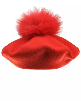 Красный берет с меховым помпоном Catya детский