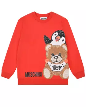Красный свитшот с принтом "медвежонок и пингвин" Moschino детский