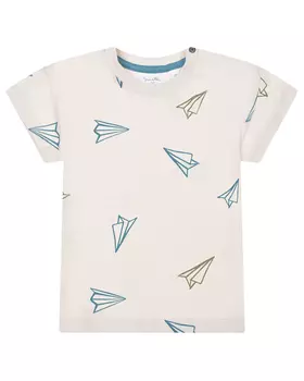 Кремовая футболка с принтом "бумажные самолетики" Sanetta Pure