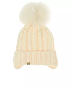 Кремовая шапка с меховым помпоном Joli Bebe детская